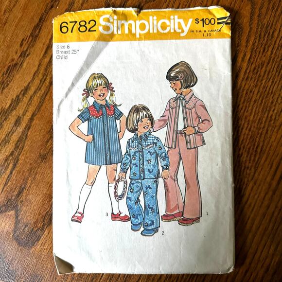 Vintage 1970s Simplicity 6782 Sewing Pattern Size 6 Dress Shirt Pant COMPLETE - Picture 1 of 2
